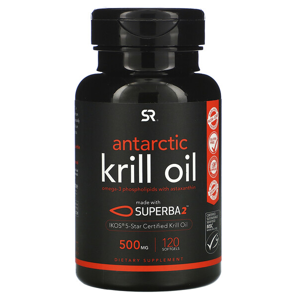 Sports Research, 南極オキアミオイル、アスタキサンチン配合、500mg、ソフトジェル120粒