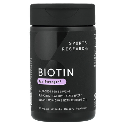 Sports Research, Biotina, 10.000 mcg, 30 cápsulas blandas vegetales