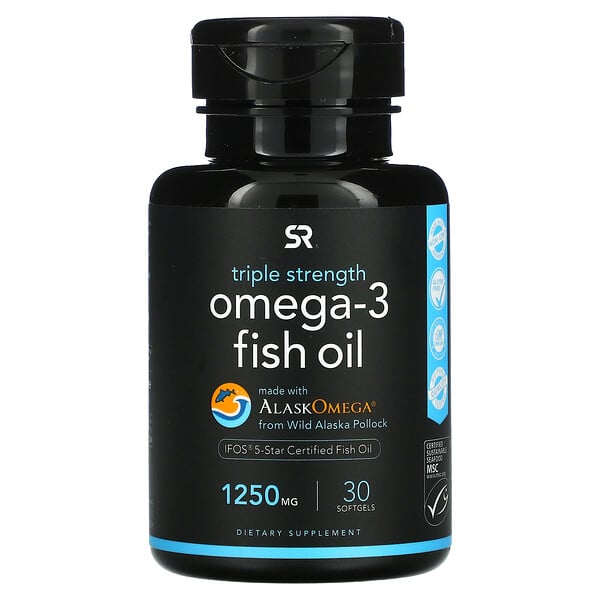 Sports Research, Minyak Ikan Omega 3, Kekuatan Tiga Kali Lipat, 1.250 mg, 30 Kapsul Gel Lunak