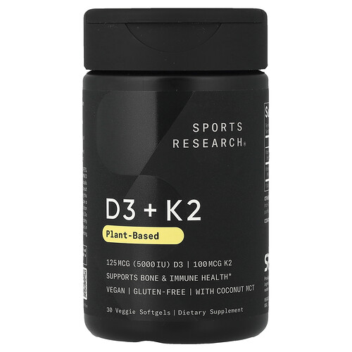 Sports Research D3 + K2, Plant-Based, 30 Veggie Softgels