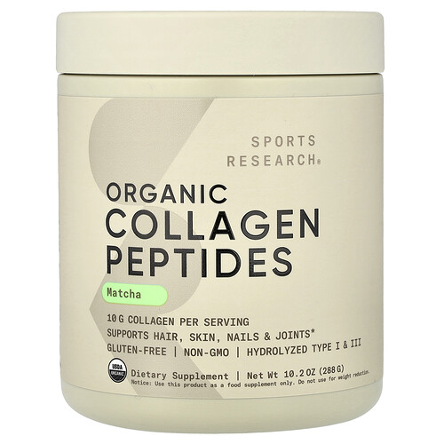 Sports Research Organic Collagen Peptides, Matcha, 10.2 oz (288 g)