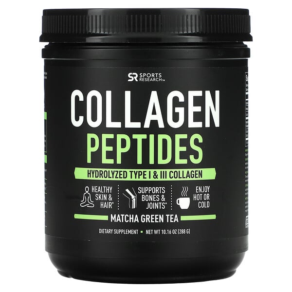 Collagen Peptides, Hydrolyzed Type I & III, Matcha Green Tea, 10.16 oz (288 g)