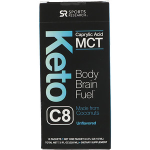 Отзывы о Спортс Ресерч, Keto C8, Caprylic Acid MCT, Unflavored, 15 Packets, 0.5 fl oz (15 ml) Each