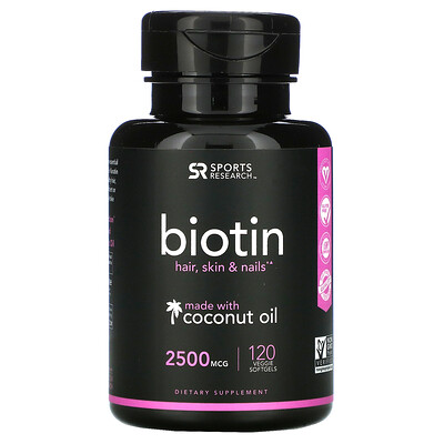Sports Research Biotin with Coconut Oil, 2,500 mcg, 120 Veggie Softgels