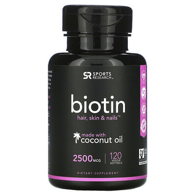 

Sports Research Biotin with Coconut Oil 2 500 mcg 120 Veggie Softgels