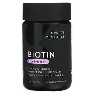 Sports Research, Biotina con aceite de coco, 2500 mcg, 120 cápsulas blandas vegetales