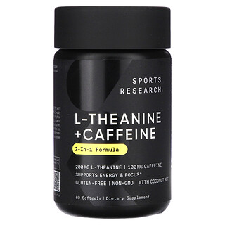 Sports Research, L-théanine et caféine, Formule 2 en 1, 60 capsules à enveloppe molle