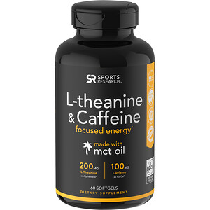 Отзывы о Спортс Ресерч, L-Theanine & Caffeine with MCT Oil, 60 Softgels