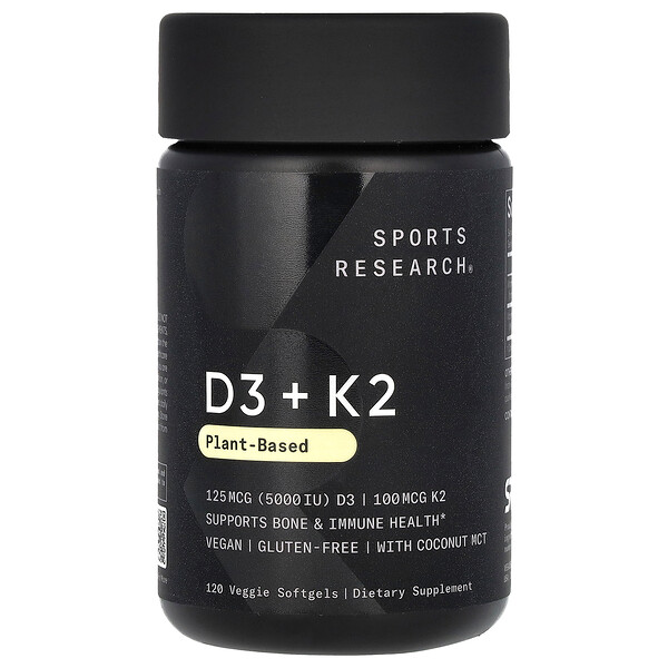 Sports Research D3 + K2, Plant-Based, 120 Veggie Softgels