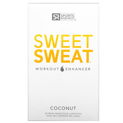 

Sports Research, Sweet Sweat Workout Enhancer, Coconut, 20 Travel Packets, 0.53 oz (15 g) Each