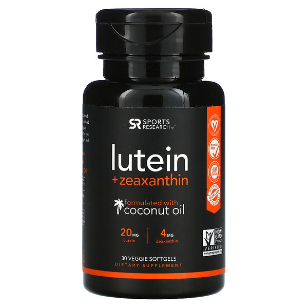 Lutein + Zeaxanthin with Coconut Oil, 30 Veggie Softgels
