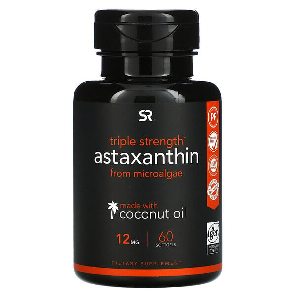 Astaxanthin, Kekuatan Tiga Kali Lipat, 12 mg, 60 Kapsul Gel Lunak