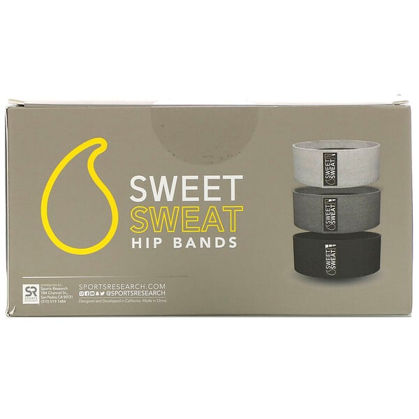 Sports Research‏, Sweet Sweat Hip Bands, Gray, 3 Bands