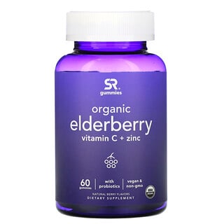 Sports Research, Organic Elderberry, Bio-Holunder, Vitamin C + Zink, natürlicher Beerengeschmack, 60 Fruchtgummis