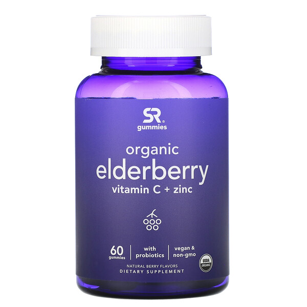 Sports Research, Organic Elderberry, Vitamin C + Zinc, Natural Berry