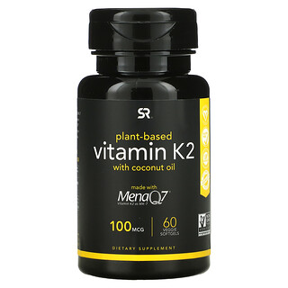 Sports Research, Vitamin K2 with Coconut Oil, Plant Based, Vitamin K2 mit Kokosnussöl, auf pflanzlicher Basis, 100 mcg, 60 vegetarische Weichkapseln