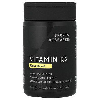 Sports Research, Vitamina K2 de origen vegetal, 100 mcg, 60 cápsulas blandas vegetales