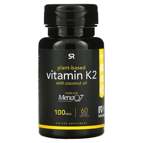 Sports Research, витамин K2 с кокосовым маслом, растительного происхождения, 100 мкг, 60 растительных капсул