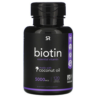 Sports Research, Biotina con aceite de coco, 5000 mcg, 120 cápsulas blandas vegetales