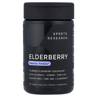 Sports Research, Sambuco con vitamina C, zenzero, zinco e D3, 60 capsule vegetali