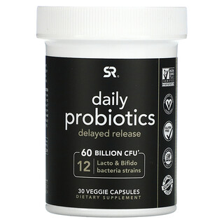 Sports Research, Daily Probiotics Delayed Release, Probiotika für die tägliche Versorgung mit Depotwirkung, 60 Milliarden KBE, 30 vegetarische Kapseln