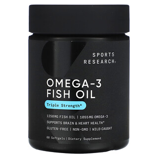 Sports Research, オメガ3フィッシュオイル、成分3倍、1,250mg、ソフトジェル60粒