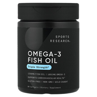 Sports Research, Huile de poisson riche en oméga-3, Triple efficacité, 1250 mg, 60 capsules à enveloppe molle