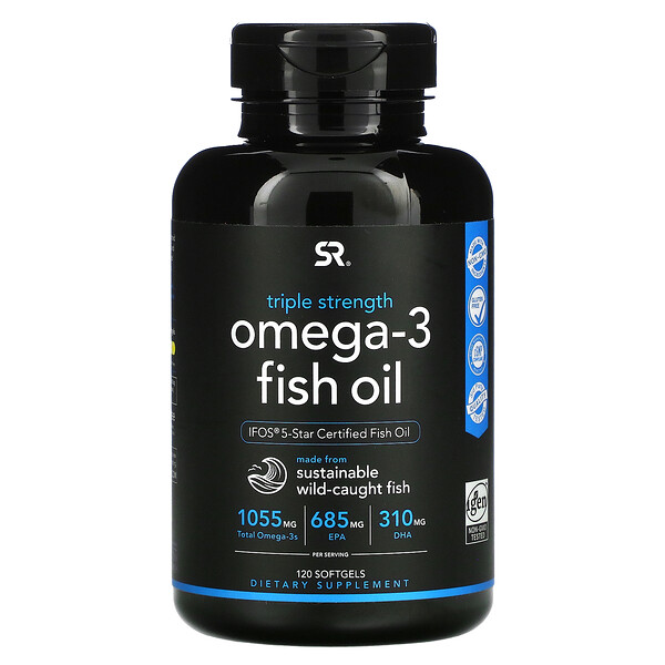 Minyak Ikan Omega 3, Kekuatan Tiga Kali Lipat, 1.250 mg, 120 Kapsul Gel Lunak