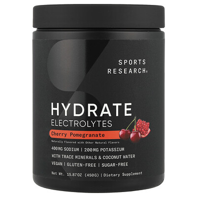Sports Research, Hydrate, Electrolitos, Cereza y granada, 450 g (15,87 oz)