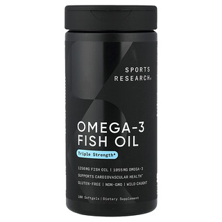 Sports Research, Huile de poisson riche en oméga-3, Triple efficacité, 180 capsules à enveloppe molle