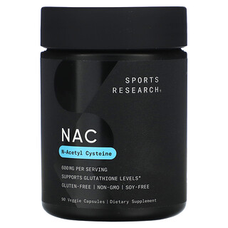 Sports Research, NAC, N-ацетилцистеин, 600 мг, 90 растительных капсул