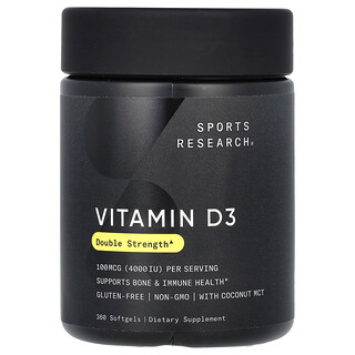 Sports Research, 維生素 D3，雙倍功效，100 微克（4000 國際單位），360 粒軟膠囊