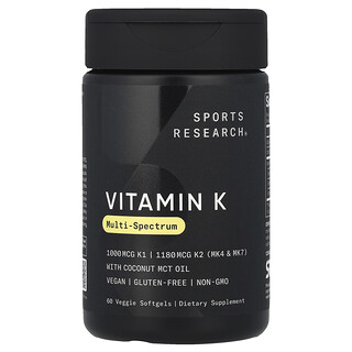 Sports Research, Vitamina K, Multiespectro, 60 cápsulas blandas vegetales