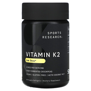 Sports Research, 비타민K2, 저용량, 45mcg, 베지 소프트젤 90정