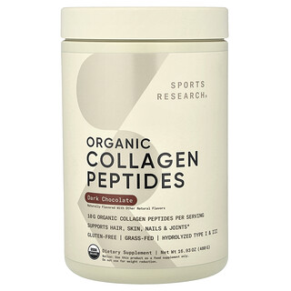 Sports Research, Péptidos de colágeno orgánico, Chocolate negro, 480 g (16,93 oz)
