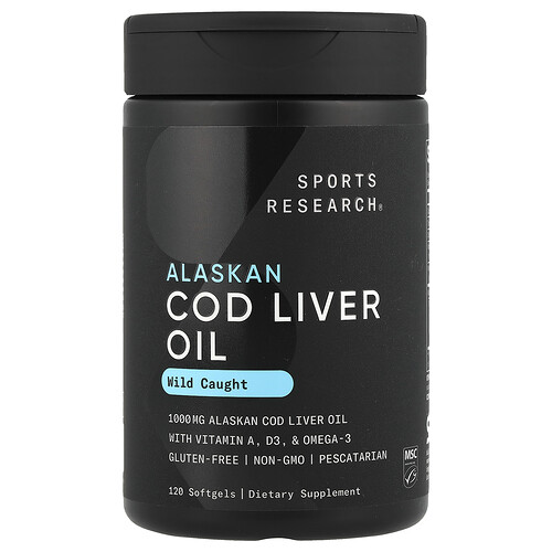 Sports Research Alaskan Cod Liver Oil, 120 Softgels