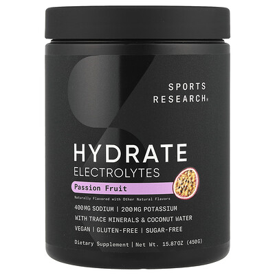 Sports Research, Hydrate, Electrolitos, Maracuyá, 450 g (15,87 oz)