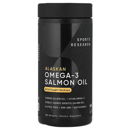 Sports Research, Alaskan Omega-3 Salmon Oil, Alaska-Omega-3-Lachsöl, wild gefangener Rotkohl, 180 Weichkapseln