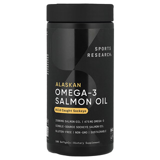 Sports Research, Aceite de salmón con omega-3 de Alaska, Salmón rojo capturado en estado salvaje, 180 cápsulas blandas