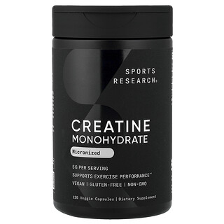 Sports Research, Kreatin Monohidrat, Mikronisasi, 120 Kapsul Sayuran (1.25 g setiap Kapsul)