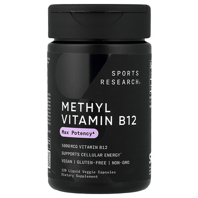 Sports Research, Metil vitamina B12, 5000 mcg, 120 cápsulas vegetales con contenido líquido