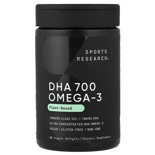 Sports Research, DHA 700 Omega-3, auf pflanzlicher Basis, 90 vegetarische Weichkapseln