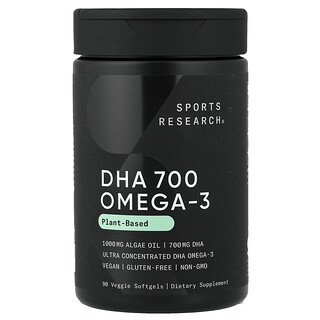 Sports Research, DHA 700 Omega-3，植物基，90 粒素食软胶囊