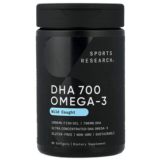 Sports Research, DHA 700, Omega-3, Pescado en estado salvaje, 90 cápsulas blandas