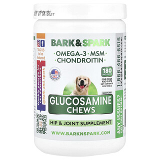 Bark&Spark, Glucozamină mestecat, pentru câini și pisici, bacon, 180 de mestecat moi, 15 oz (432 g)