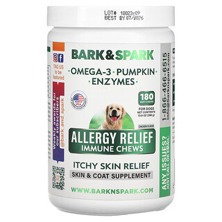 Bark&Spark, 敏感缓解机体抵抗咀嚼片，皮肤瘙痒缓解，狗狗专用，鸡肉，180 片软咀嚼片，13.9 盎司（369 克）