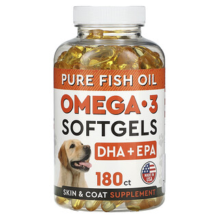 StrellaLab, Pure Fish Oil，Omega-3 软胶囊，狗用，180 粒软胶囊