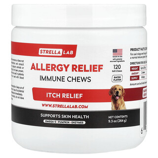 StrellaLab, Allergieverlichting, Immuun kauwsnacks, Voor honden, Spek, 120 Soft Chews, 9.3 oz (264 g)
