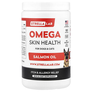 StrellaLab, Omega Skin Health, voor honden en katten, zalm, 180 zachte kauwtabletten, 513 g
