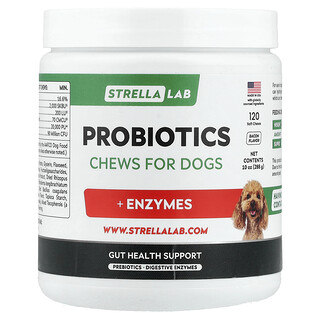 StrellaLab, Probiotica kauwtabletten voor honden, spek, 120 zachte kauwtabletten, 288 g